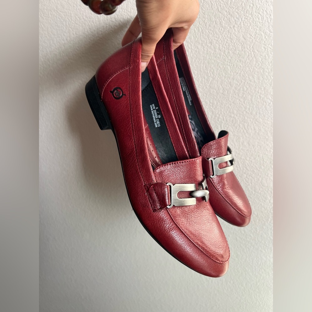 Born Wine/Red Buckle Leather Loafers Classic